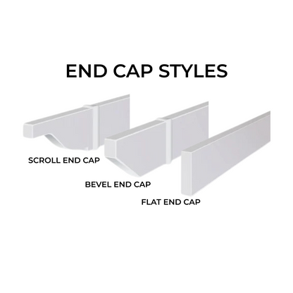 Diagram showing different pergola rafters end cap styles with labels on a white background